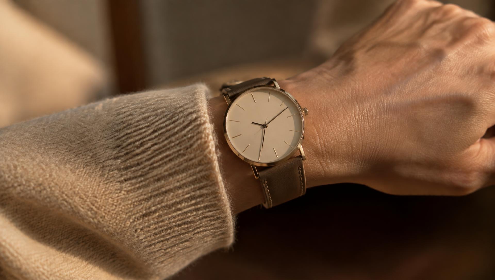 Minimal cream-dial watch worn on the wrist